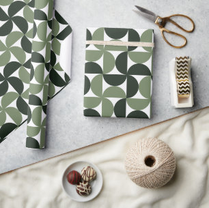 Papel De Presente Padrão moderno do Meio século Verde Sage
