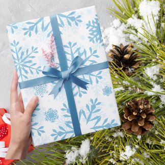 Papel De Presente Padrão Moderno Elegante de Floco de Neve Azul 