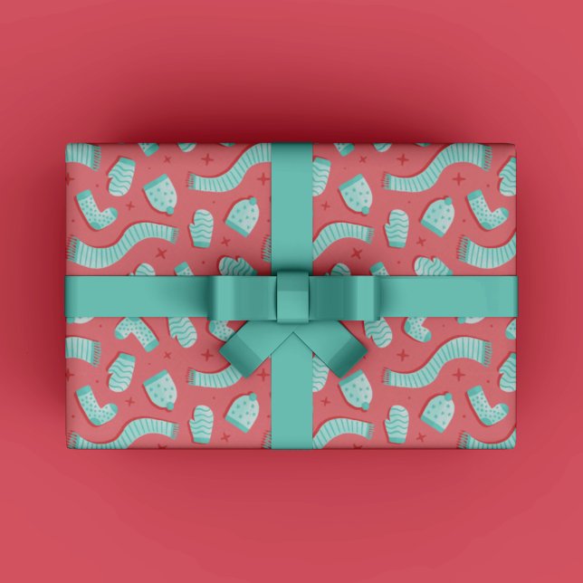 Papel De Presente Padrão Moderno - Natal Vermelho (Modern Cozy Winter Gift Wrapping Paper for Christmas gift wrapping in red and mint trendy colors.)