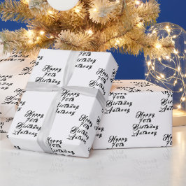 Papel De Presente Padrão Moderno Preto do Nome da Festa de aniversár