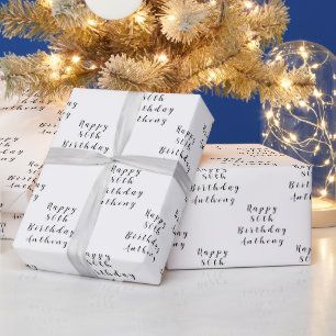 Papel De Presente Padrão Moderno Preto do Nome da Festa de aniversár