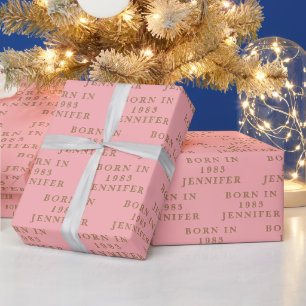 Papel De Presente Padrão Moderno Rosa do Nome da Parte do aniversári
