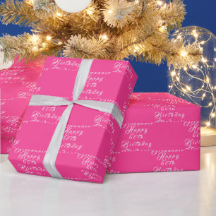 Papel De Presente Padrão moderno rosa-quente do nome da Festa de ani