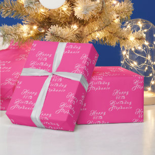 Papel De Presente Padrão Moderno Rosa Quente do Nome da Parte aniver