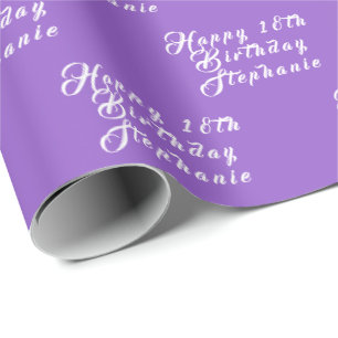 Papel De Presente Padrão Moderno Roxo do Nome da Festa de aniversári