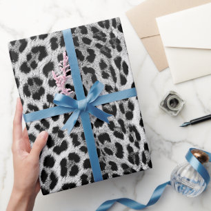 Papel De Presente Padrão monocromático preto e branco, leopardo