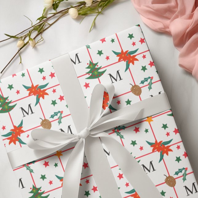 Papel De Presente Padrão Monograma de Elemento de Natal Fofo (Criador carregado)
