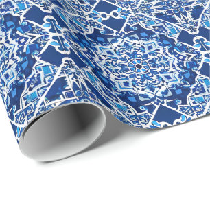 Papel De Presente Padrão Mosaico em Azul Índigo e Cobalto