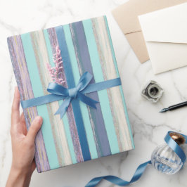 Papel De Presente Padrão na moda Aqua Blue Purple Beach Hut Stripe