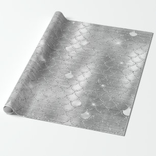 Papel De Presente Padrão na moda Silver Glitter Smermaid Fish Scales