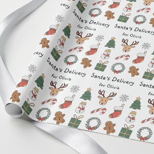Papel De Presente Padrão Natalino Infantil Festivo Vermelho Verde Fo