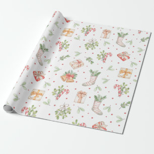 Papel De Presente Padrão Natalino Rústico e Fofo em Aquarela