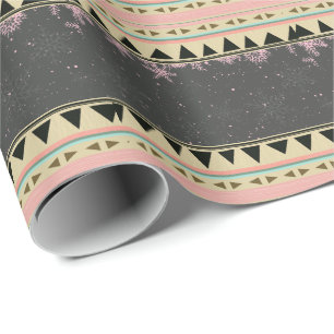 Papel De Presente Padrão Nativo Americano Flocos de Neve Rosa