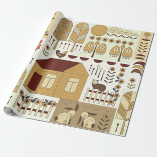 Papel De Presente Padrão natural, cottagecore, jardinagem. Cerca, f