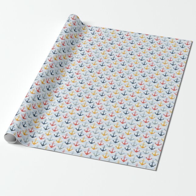 Papel De Presente Padrão náutico com Âncoras (Desenrolado)
