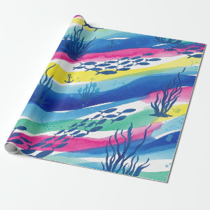 Papel De Presente Padrão Náutico de Aquarela Retro (3)
