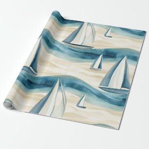 Papel De Presente Padrão Náutico de Ondas de Velero Costeiro (1)