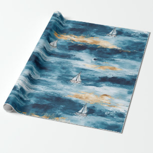 Papel De Presente Padrão Náutico de Ondas de Velero Costeiro (4)