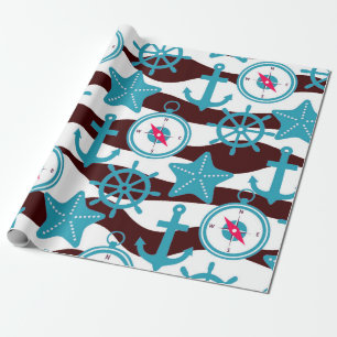 Papel De Presente Padrão Náutico de Verão
