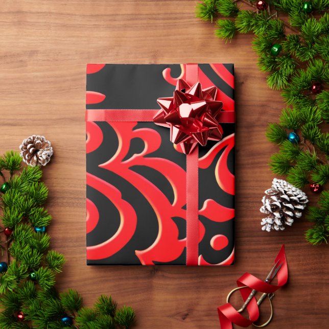 Papel De Presente Padrão Negro Vermelho abstrato indonésio (Presente de Natal)