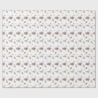 Papel De Presente Padrão Neutro de Aves de Outono Sem Costura