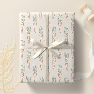 Papel De Presente Padrão Neutro de Páscoa Cenoura Jardim de Primaver