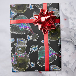 Papel De Presente Padrão Neve Neve Negra