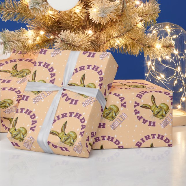 Papel De Presente Padrão Nome Estrelas Coelho Fofo (Feriados)