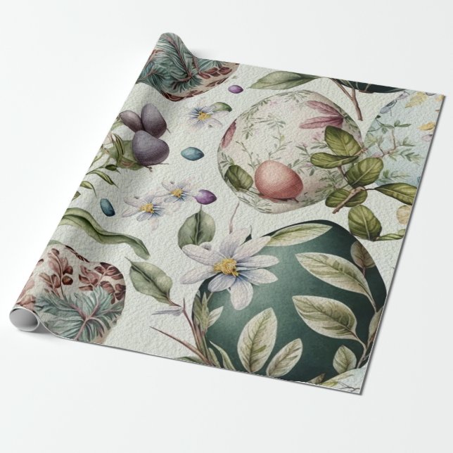 Papel De Presente Padrão nostálgico de colheita de ovos de Páscoa (Desenrolado)