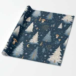 Papel De Presente Padrão Noturno da Floresta de Inverno Encantada (4
