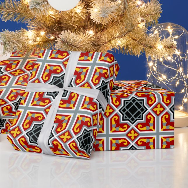 Papel De Presente Padrão octogonal vermelho e amarelo espanhol (Feriados)