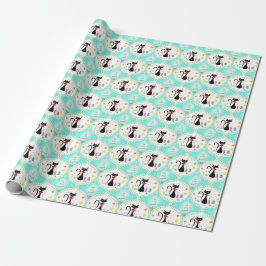 Papel De Presente Padrão Ogee de Gato Siames do Natal Retro