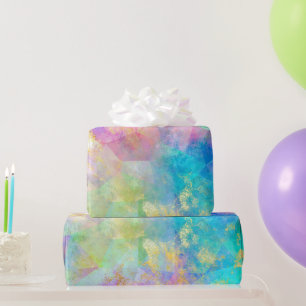 Papel De Presente Padrão Ombre Arco-íris e Opala de Fogo Dourada
