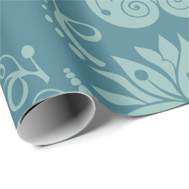 Papel De Presente Padrão ornamental floral decorativo azul claro