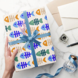 Papel De Presente Padrão Ósseo De Peixe Cortado De Duas Pontas