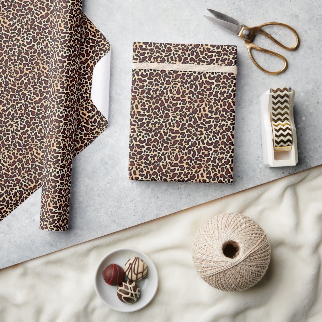 Papel De Presente Padrão Ousado de Estampa de Leopardo Marrom Preto  (Artesanato)
