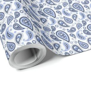Papel De Presente Padrão Paisley Azul