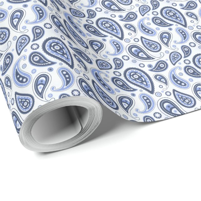 Papel De Presente Padrão Paisley Azul (Ponta do rolo)