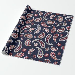 Papel De Presente Padrão paisley tradicional indiano no marinho