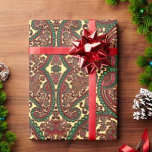 Papel De Presente padrão paisley vitoriano elegante vermelho verde d