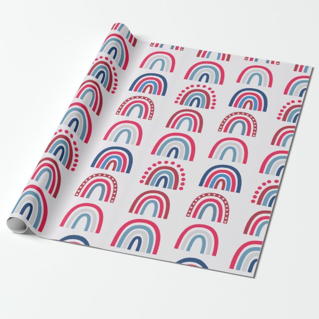 Papel De Presente Padrão Patriótico do Arco-Íris (Desenrolado)