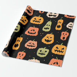 Papel De Presente Padrão perfeito de abóbora do Halloween. Mão pu