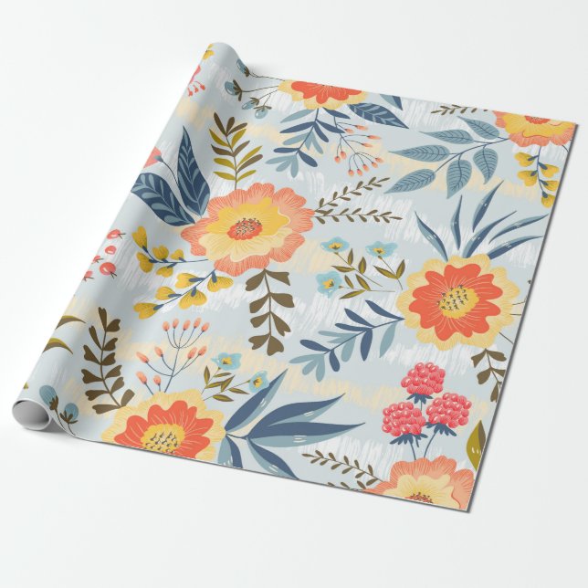 Papel De Presente Padrão perfeito de colheita com as flores abstrato (Desenrolado)