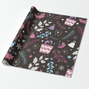 Papel De Presente Padrão perfeito de Natal com árvore, neve, present