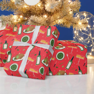 Papel De Presente Padrão perfeito de Natal com champanhe retrô.