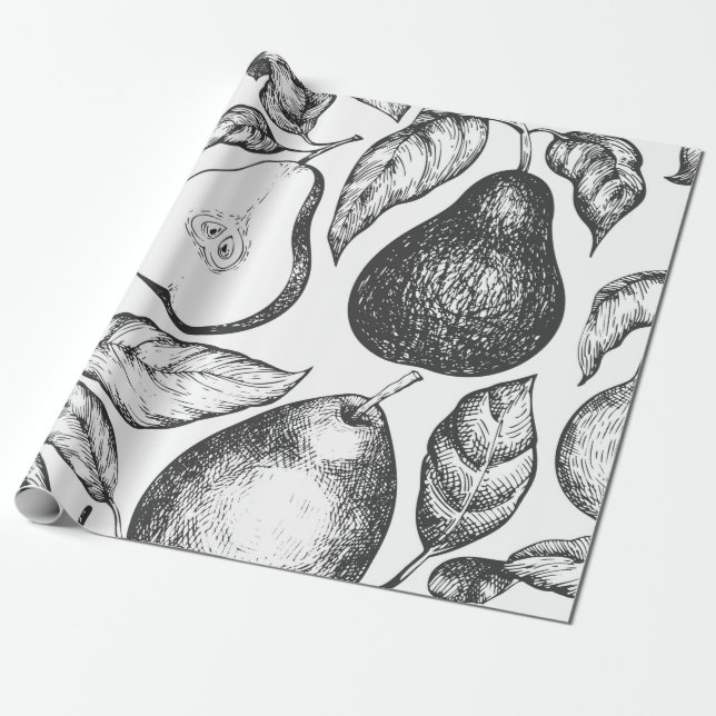 Papel De Presente Padrão perfeito de pera. Jardim de colheita desenh (Desenrolado)