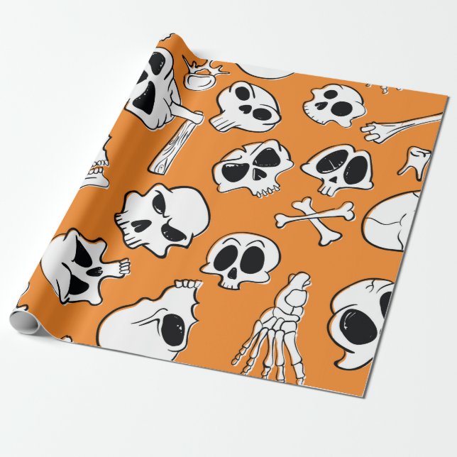 Papel De Presente Padrão perfeito do Halloween com crânios e ossos.  (Desenrolado)