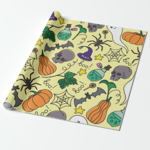 Papel De Presente padrão perfeito do Halloween vintage. Abóbora, f