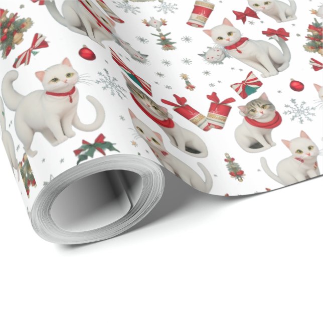 Papel De Presente Padrão perfeito para gatos Vibes de Natal (Ponta do rolo)