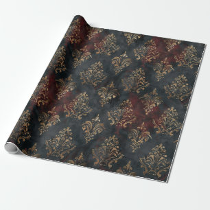 Papel De Presente Padrão Persa Dourado Damask Noir (2)